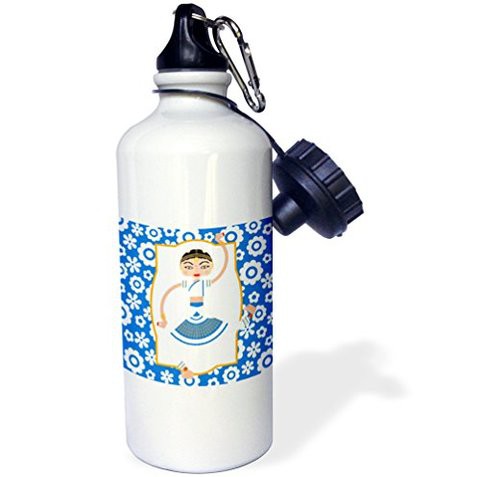 3DroseIndian Dancer Cartoon&quot; Sports Water Bottle, 21 Oz, White