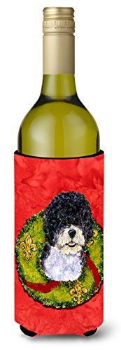 Caroline&#39;s Treasures Ss4180Literk Portuguese Water Dog Cristmas Wreath Wine Bottle Beverage Insulator Beverage Insulator Hugger, Wine Bottle, Multicolor