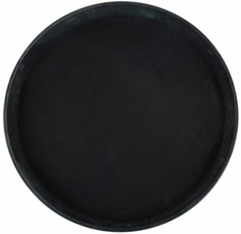 Winco Round Fiberglass Tray with Non-Slip Surface, 11-Inch, Black