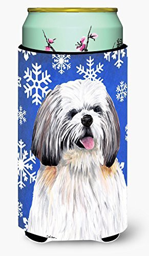 Caroline&#39;s Treasures Sc9383Tbc Shih Tzu Winter Snowflakes Holiday Tall Boy Beverage Insulator Beverage Insulator Hugger, Tall Boy, Multicolor