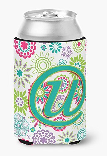 Caroline&#39;s Treasures Cj2011-Ucc Letter U Flowers Pink Teal Green Initial Can Or Bottle Hugger, Can Hugger, Multicolor