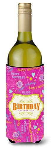 Caroline&#39;s Treasures Sb3001Literk Happy Birthday Pink Wine Bottle Beverage Insulator Beverage Insulator Hugger, Wine Bottle, Multicolor