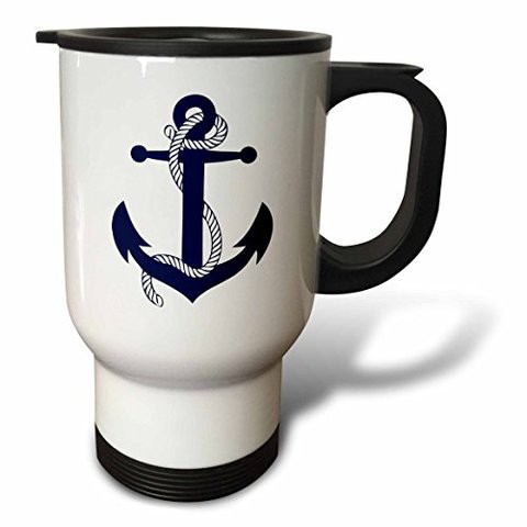 3Drose Anchor Navy Travel Mug, 14-Ounce, Stainless Steel