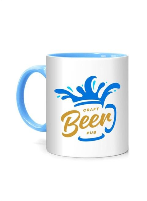 FMstyles Craft Beer Pub Printed Mug White/Blue 10 cm