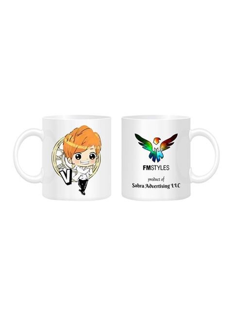 FMstyles V Cartoon Printed Mug White/Orange/Black