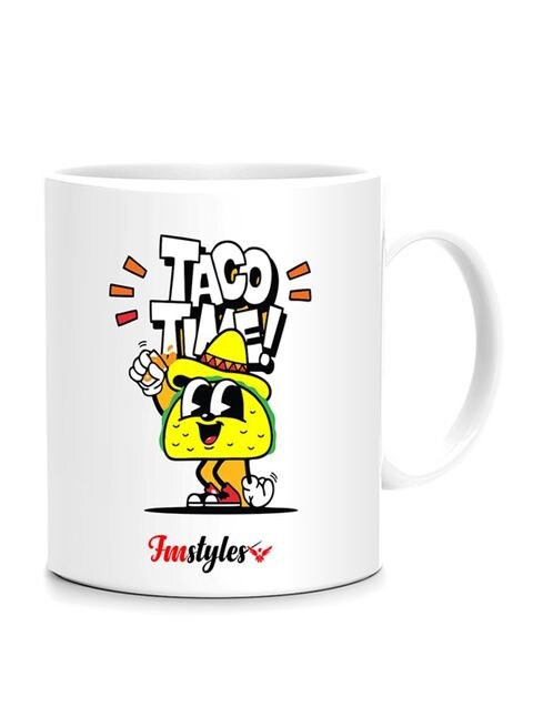 FMstyles Time For Taco&#39;s Printed Mug White/Yellow/Black 10 cm