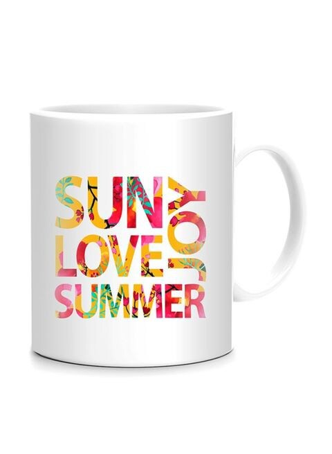 FMstyles Sun Joy Love Summer Printed Mug White/Yellow/Red 10 cm