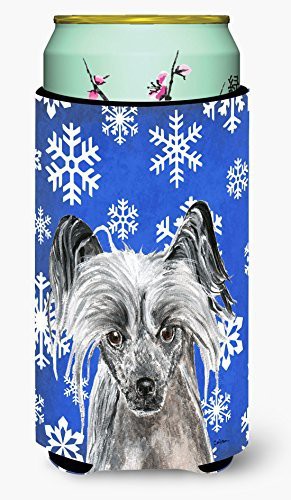 Caroline&#39;s Treasures Sc9606Tbc Chinese Crested Blue Snowflake Winter Tall Boy Beverage Insulator Beverage Insulator Hugger, Tall Boy, Multicolor