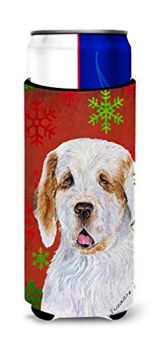 Caroline&#39;s Treasures Ss4707Muk Clumber Spaniel Red And Green Snowflakes Holiday Christmas Ultra Beverage Insulators For Slim Cans, Slim Can, Multicolor