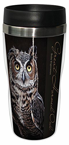 Great Horned Owl Travel Mug, Stainless Lined Coffee Tumbler, 16-Ounce - Jeremy Paul - Gift for Bird and Owl Lovers - Tree-Free Greetings