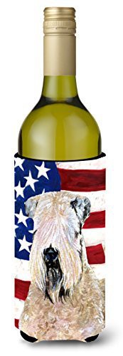 Caroline&#39;s Treasures Ss4019Literk Usa American Flag With Wheaten Terrier Soft Coated Wine Bottle Beverage Insulator Beverage Insulator Hugger, Wine Bottle, Multicolor