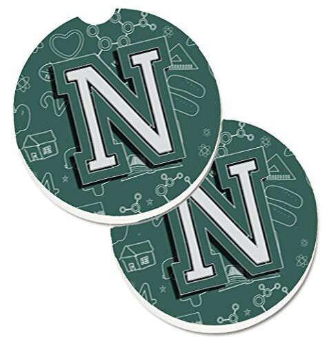 Caroline&#39;s Treasures CJ2010-NCARC Letter N Back to School Initial Set of 2 Cup Holder Car Coasters, Large, multicolor