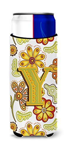 Caroline&#39;s Treasures Letter Y Floral Mustard And Green Ultra Beverage Insulators For Slim Cans