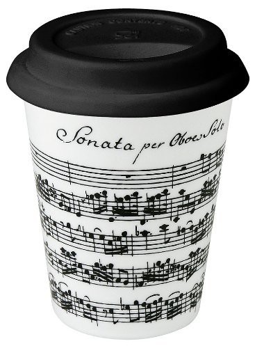 Konitz 9-Ounce Vivaldi Libretto White Travel Mugs And Silicon Lid White/Black, Set Of 4