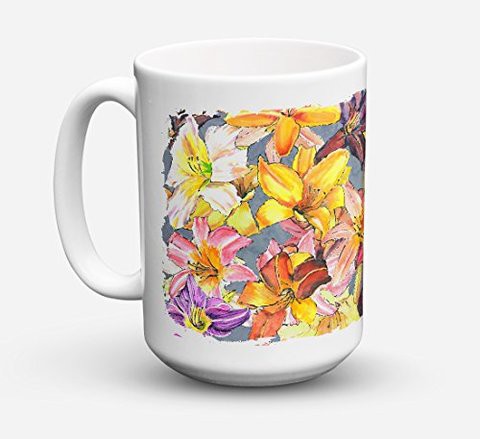 Caroline&#39;s Treasures 8892Cm15 Day Lillies Dishwasher Safe Microwavable Ceramic Coffee Mug 15 Ounce, 15 Ounce, Multicolor