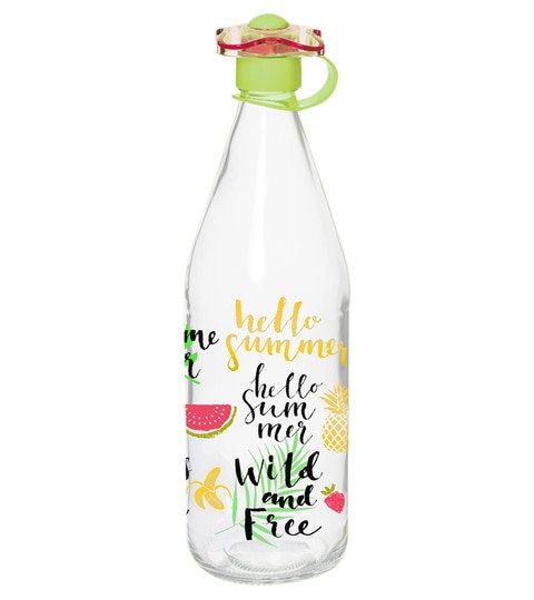 HEREVIN 1LTR DECORATED GLASS WATER BOTTLE - HELLO SUMMER H-111629-SUM
