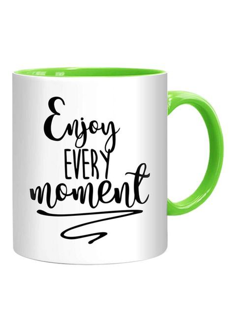 كوب من FMstyles Enjoy Every Moment Quote ، أبيض/أسود/أخضر 10 سم