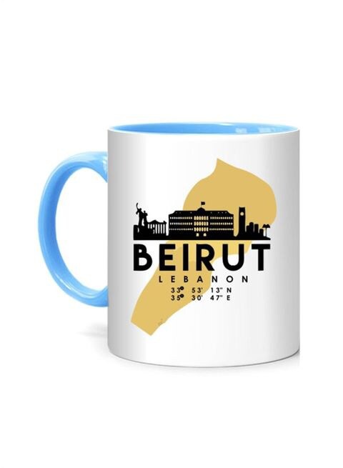 FMstyles Beirut Lebanon Skyline Map Art Printed Mug White/Blue 10 cm