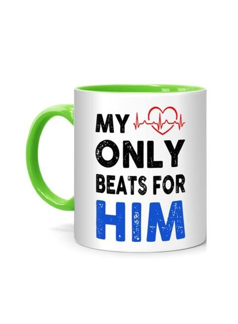 FMstyles My Heart Only Beats for HIM Printed Mug White/Green 10 cm