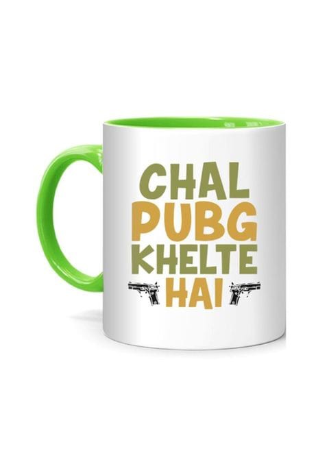 FMstyles Chal PUBG Khelte Hain Printed Mug White/Green 10 cm