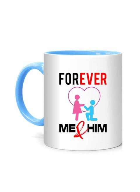 FMstyles Forever Me and him Printed Mug White/Blue 10 cm