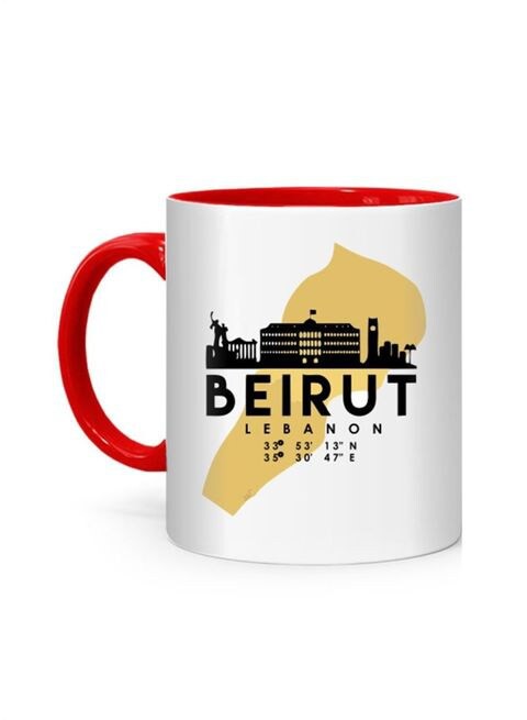 FMstyles Beirut Lebanon Skyline Map Art Printed Mug White/Red 10 cm