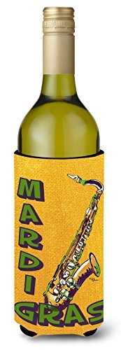 Caroline&#39;s Treasures 8366Literk Mardi Gras And Saxaphone Wine Bottle Beverage Insulator Beverage Insulator Hugger, Wine Bottle, Multicolor