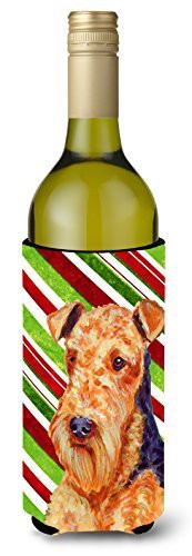 Caroline&#39;s Treasures Lh9246Literk Airedale Candy Cane Holiday Christmas Wine Bottle Beverage Insulator Beverage Insulator Hugger, Wine Bottle, Multicolor