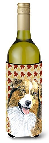 Caroline&#39;s Treasures Sc9237Literk Australian Shepherd Fall Leaves Portrait Wine Bottle Beverage Insulator Beverage Insulator Hugger, Wine Bottle, Multicolor