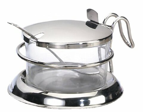 TableCraft 6-Ounce Glass Base Condiment Holder With Stainless Steel Lid And Spoon