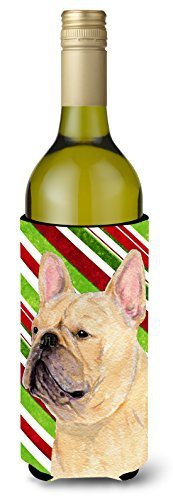 Caroline&#39;s Treasures Ss4554Literk French Bulldog Candy Cane Holiday Christmas Wine Bottle Beverage Insulator Beverage Insulator Hugger, Wine Bottle, Multicolor