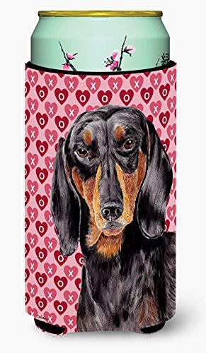 Caroline&#39;s Treasures Sc9276Tbc Dachshund Black Tan Hearts Love Valentine&#39;s Day Tall Boy Beverage Insulator Beverage Insulator Hugger, Tall Boy, Multicolor