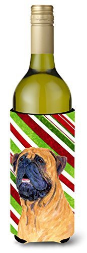 Caroline&#39;s Treasures Ss4589Literk Mastiff Candy Cane Holiday Christmas Wine Bottle Beverage Insulator Beverage Insulator Hugger, Wine Bottle, Multicolor