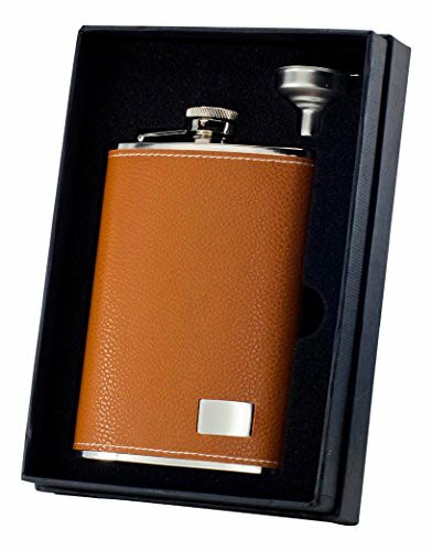 Visol Holiday Essential II Wrangle Brown Leather Liquor Flask Gift Set, 8 oz, Silver