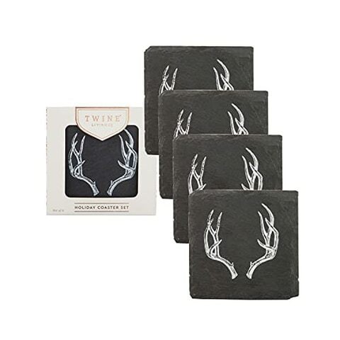 Rustic Holiday Antler Slate Coasters by Twine