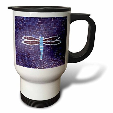 3Drose Dragonfly On Purple Travel Mug, 14-Ounce, Stainless Steel