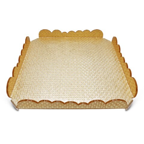 Al Hoora Square Serving Tray 32*32*6Hcm, Beautiful Glossy Gold Color Geometric Pattern use For Serving With Color Box