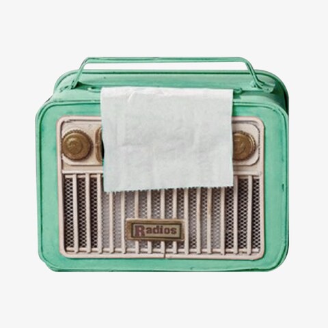 ALISSA-Vintage Radio Tissue Box Cover, Rectangular Iron Tissue Paper Cube Holder Napkin Holders, Antique Decor Ornament, for Bedroom Home Office Kitchen Vanity Storage, Blue.