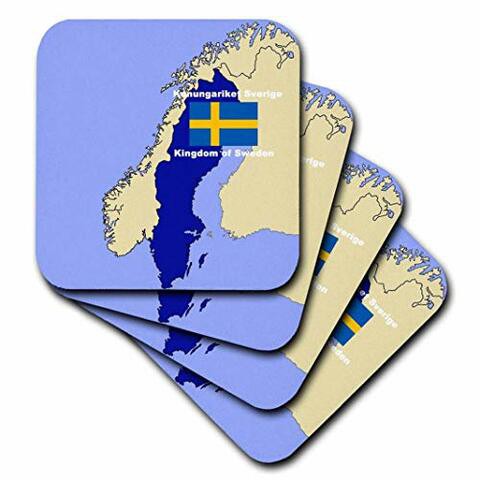 3dRose CST_47330_2 Map and Flag of Sweden with The Kingdom of Sweden Printed in Both English and Swedish Soft Coasters (Set of 8)