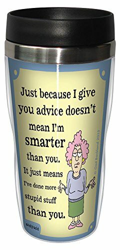 Tree-Free Greetings 16-Ounce Sip &#39;N Go Stainless Lined Travel Mug, Aunty Acid More Stupid Stuff