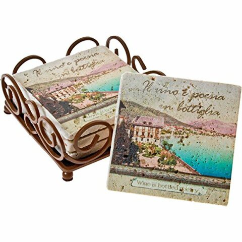 Thirstystone 4-Piece Coaster Set with Holder Included Italian Inspirations Bottled Poetry