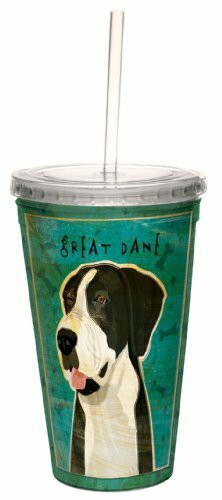 Tree-Free Greetings Black Great Dane-No Crop by John W. Golden Artful Traveler Double-Walled Cool Cup with Reusable Straw, 16-Ounce