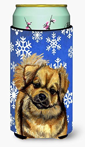 Caroline&#39;s Treasures Lh9304Tbc Tibetan Spaniel Winter Snowflakes Holiday Tall Boy Beverage Insulator Beverage Insulator Hugger, Tall Boy, Multicolor