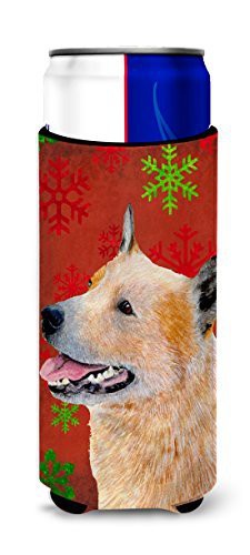 Caroline&#39;s Treasures Lh9317Muk Australian Cattle Dog Red Green Snowflakes Christmas Ultra Beverage Insulators For Slim Cans, Slim Can, Multicolor