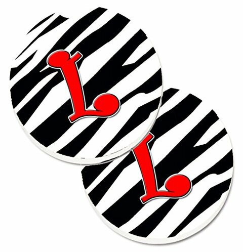 Caroline&#39;s Treasures CJ1024-LCARC Monogram Initial L Zebra Red Set of 2 Cup Holder Car Coasters, Large, multicolor