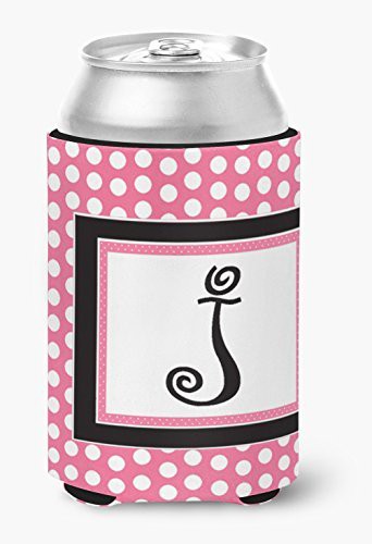 Caroline&#39;s Treasures Letter J Initial Monogram - Pink Black Polka Dots Can Or Bottle Beverage Insulator Hugger