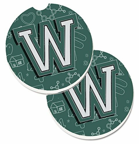 Caroline&#39;s Treasures CJ2010-WCARC Letter W Back to School Initial Set of 2 Cup Holder Car Coasters, Large, multicolor