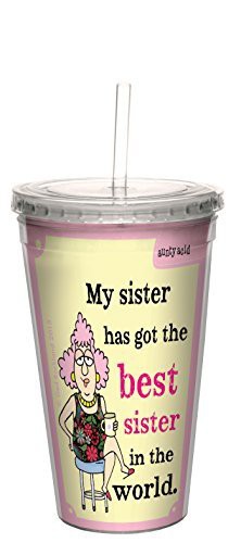 Tree-Free Greetings 16-Ounce Double-Walled Cool Cup With Reusable Straw, Aunty Acid Best Sister