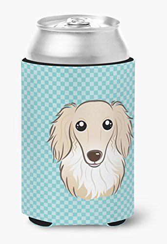 Caroline&#39;s Treasures Bb1150Cc Checkerboard Blue Longhair Creme Dachshund Can Or Bottle Hugger, Can Hugger, Multicolor