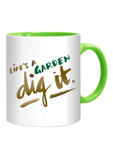 FMstyles Life&#39;s A Garden Dig It Mug White/Green/Yellow 10 cm